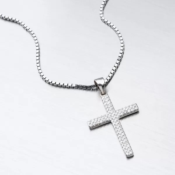 Stříbrný křížek posetý zirkony HST-13471