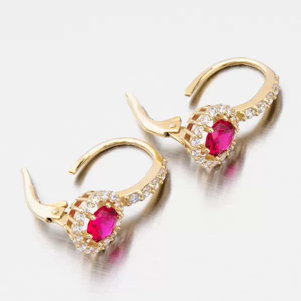 Zlaté náušnice s rubínem a zirkony 663P-120283-Č