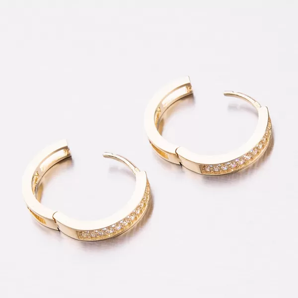 Dámské náušnice žluté zlato 585 kruhy se zirkony 12-570