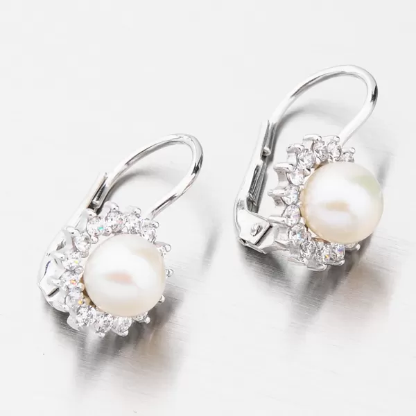 Dámské náušnice bílé zlato 585 perly s a zirkony 358-0183