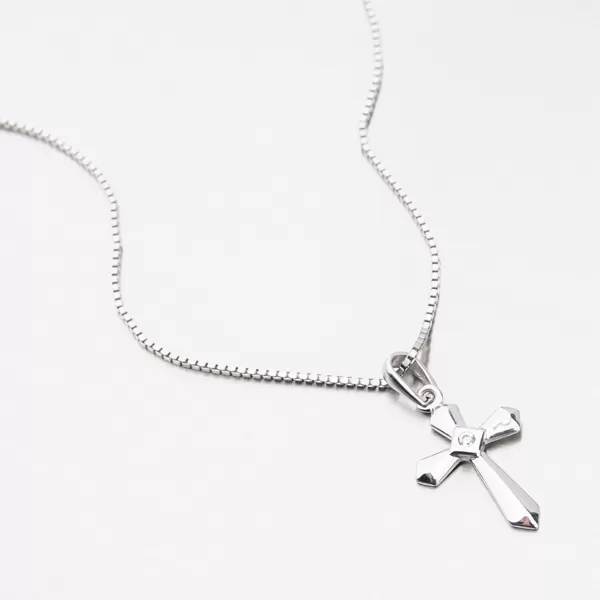 Přívěsek bílé zlato 585 zirkon kříž 117P-130659