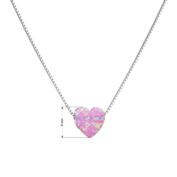 Stříbrný náhrdelník se syntetickým opálem růžové srdce 12048.3