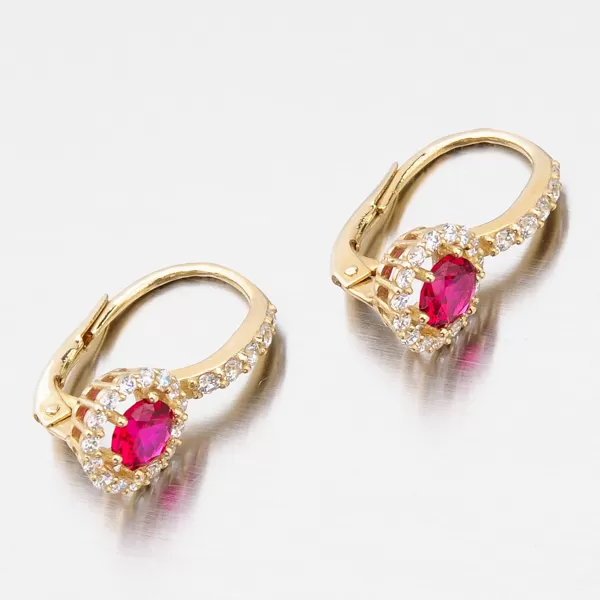 Zlaté náušnice s rubínem a zirkony 663P-120283-Č