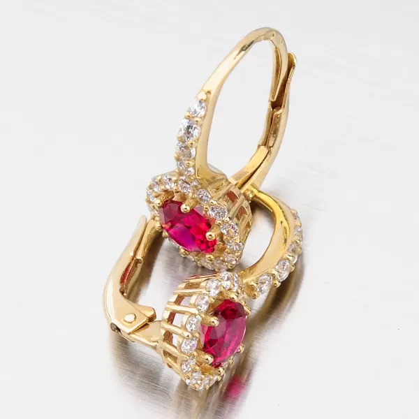 Zlaté náušnice s rubínem a zirkony 663P-120283-Č