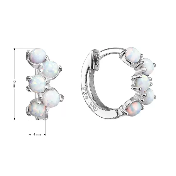 Stříbrné náušnice kruhy se syntetickými opály bílé 11339.1