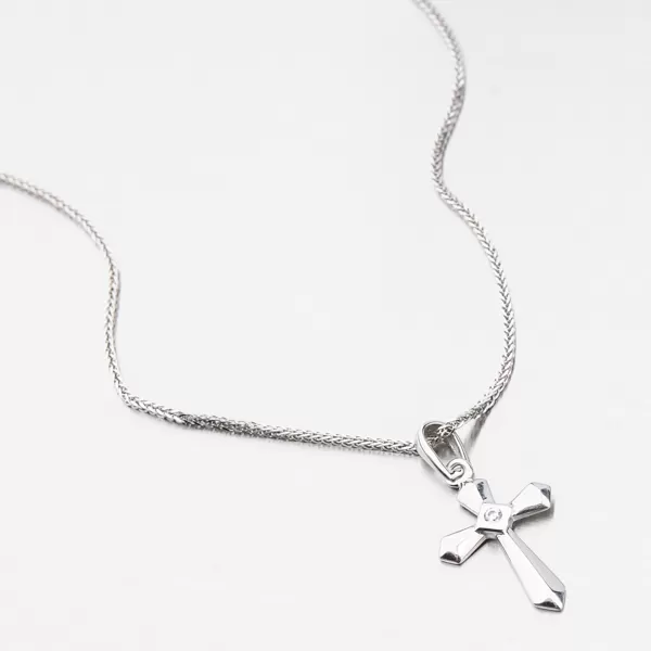 Přívěsek bílé zlato 585 zirkon kříž 117P-130659