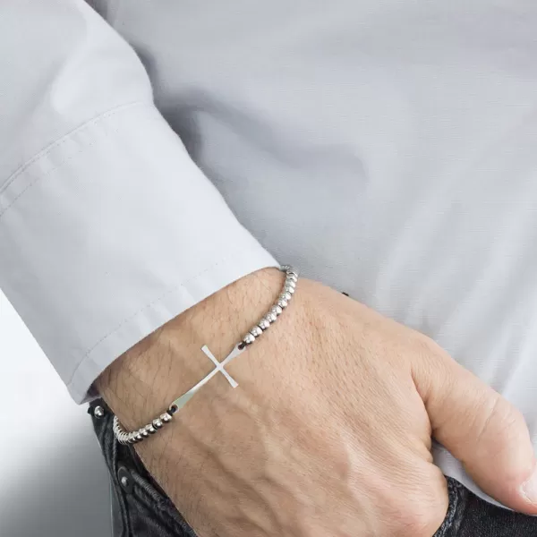 Ocelový náramek s křížem MNCBR14-612-A