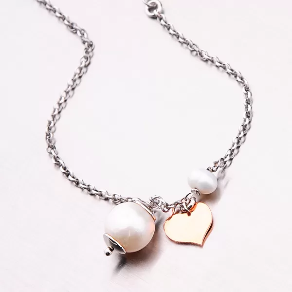Dámský náramek stříbro 925 perlami a srdcem 92003043-66-SLX