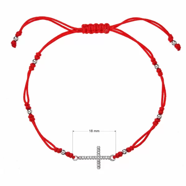 Kabbalah červený náramek proti uhranutí stříbrný křížek se zirkony 13022.3