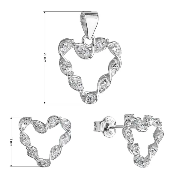 Sada šperků se zirkony náušnice a přívěsek bílá zakroucená srdíčka 19031.1