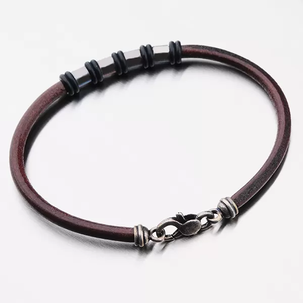 Pánský náramek stříbro 925 kožený B1901894-2383-SLX