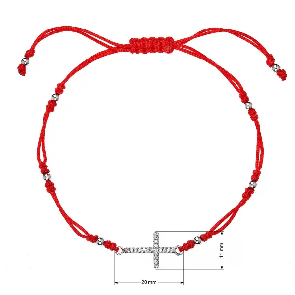 Kabbalah červený náramek proti uhranutí stříbrný křížek se zirkony 13022.3