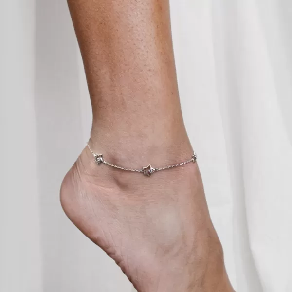 Stříbrný řetízek na nohu hvězdičky s bílými zirkony 16003.1