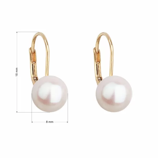 Zlaté 14 karátové náušnice visací s bílou říční perlou 921009.1