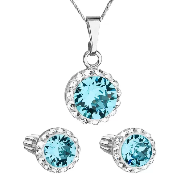 Sada šperků s krystaly Swarovski náušnice, řetízek a přívěsek modré kulaté 39352.3 39352.3 LT. TURQUOISE