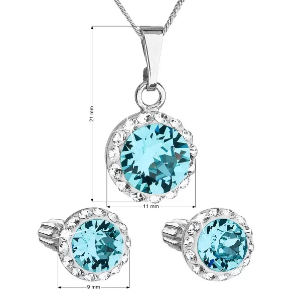 Sada šperků s krystaly Swarovski náušnice, řetízek a přívěsek modré kulaté 39352.3