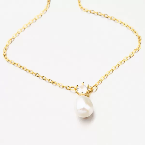 Stříbrný zlacený náhrdelník s perlou SETST-15294RP-G