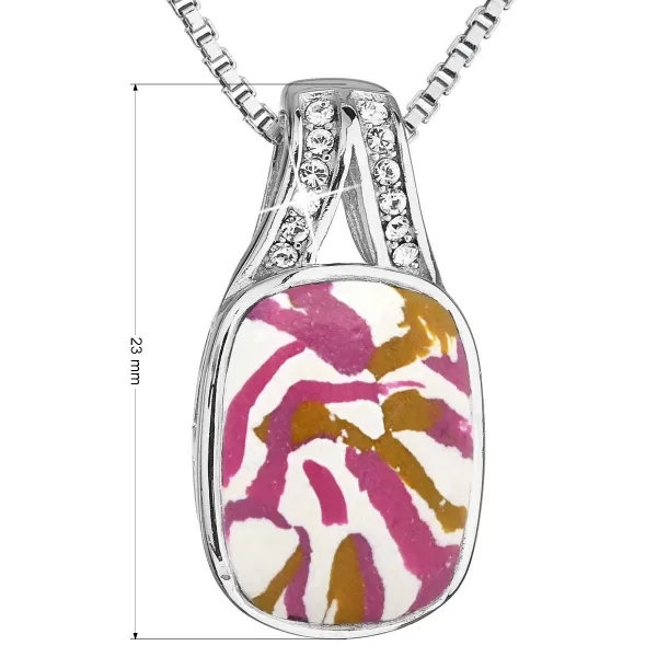 Stříbrný náhrdelník růžovobílý mramor s krystaly 72064.1