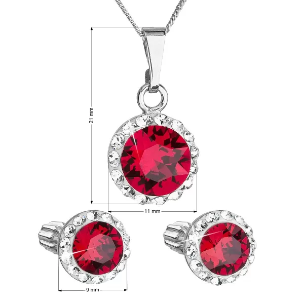 Sada šperků s krystaly Swarovski náušnice, řetízek a přívěsek červené kulaté 39352.3