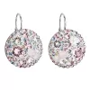 Stříbrné náušnice visací s krystaly Swarovski růžové kulaté 31161.3