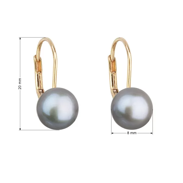 Zlaté 14 karátové náušnice visací s šedou říční perlou 921009.3