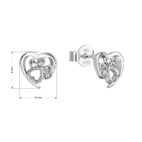 Stříbrné náušnice pecky s krystaly Preciosa psí tlapky 31307.1