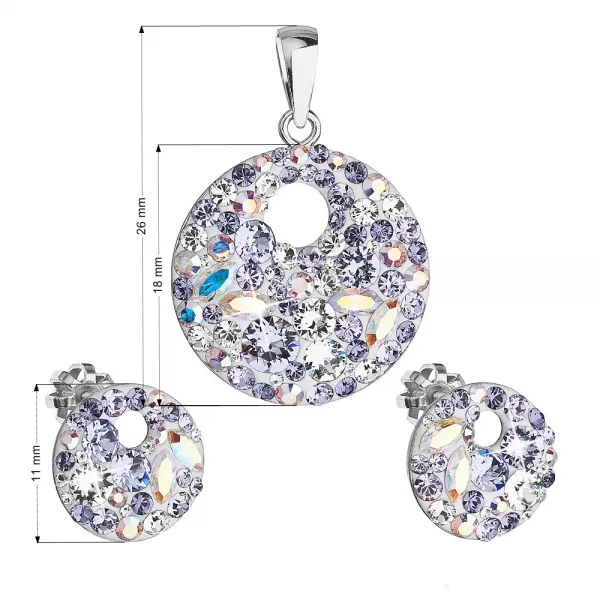 Sada šperků s krystaly Swarovski náušnice a přívěsek fialové kulaté 39148.3 violet