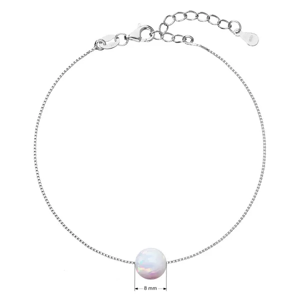 Stříbrný náramek se syntetickým opálem bílý kulatý 13019.1