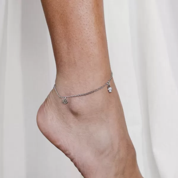 Stříbrný řetízek na nohu čtyřlístky se zirkony 16006.1