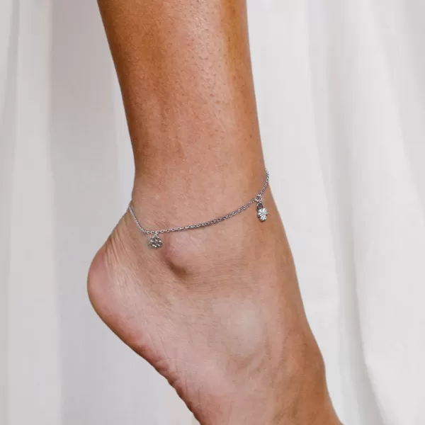 Stříbrný řetízek na nohu čtyřlístky se zirkony 16006.1