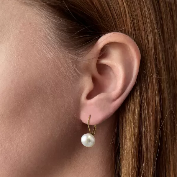 Zlaté 14 karátové náušnice visací s bílou říční perlou 921010.1
