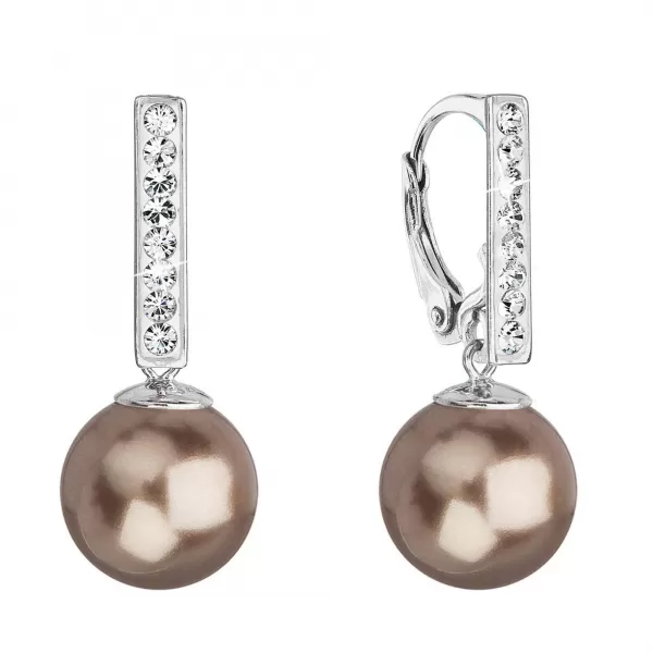 Stříbrné visací náušnice se Swarovski perlou a krystaly 71121.3 bronze