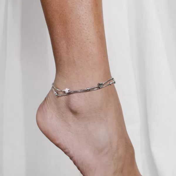 Stříbrný řetízek na nohu kytičky a kuličky 16005.1