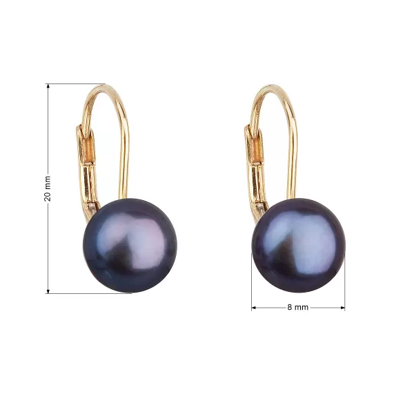 Zlaté 14 karátové náušnice visací s říční perlou 921009.3 peacock