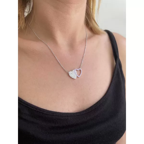 Stříbrný náhrdelník dvojité srdce se Swarovski krystaly 32079.3 violet