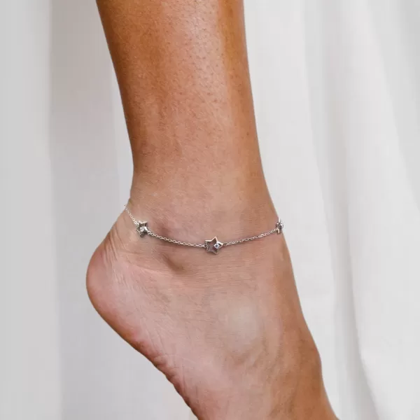 Stříbrný řetízek na nohu hvězdičky s bílými zirkony 16003.1