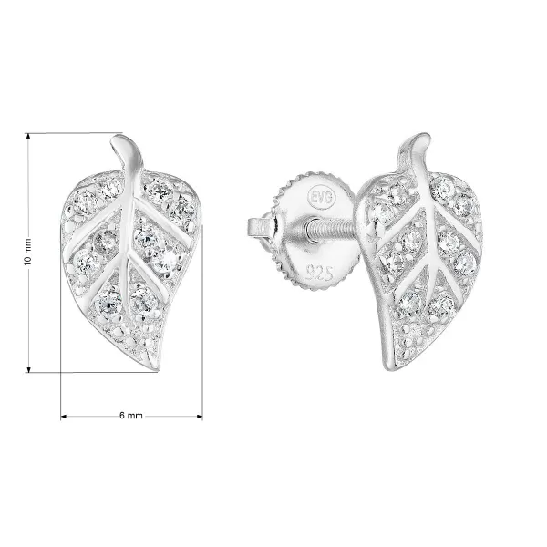 Stříbrné náušnice pecka se zirkonem bílý list 11281.1