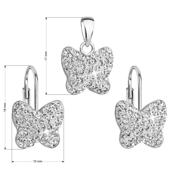Sada šperků s krystaly Preciosa náušnice a přívěsek bílý motýl 39144.1 crystal