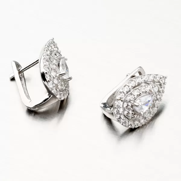 Stříbrné náušnice se zirkony ve tvaru kapky PKL-2062