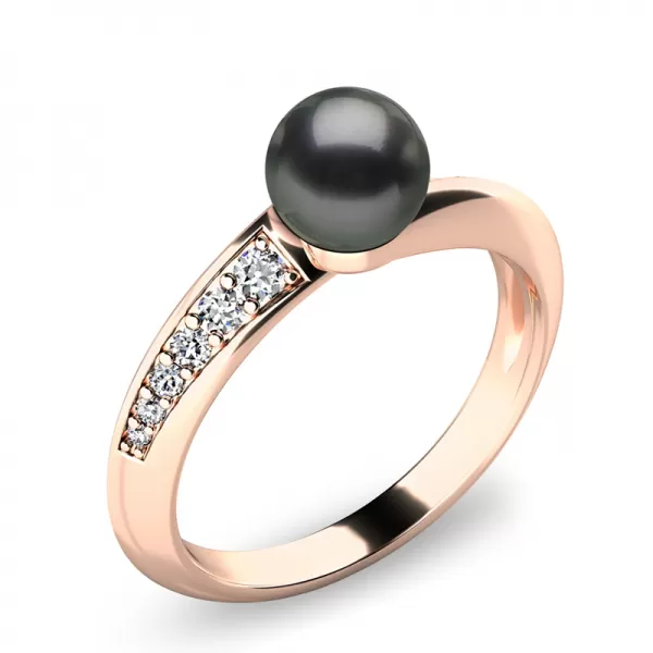 Prsten s černou perlou a brilianty 140011-CV-FW-Black