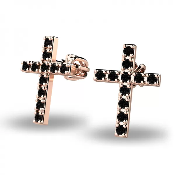 Zlaté náušnice - křížky s černými zirkony 140018-CV-ZIR-Black