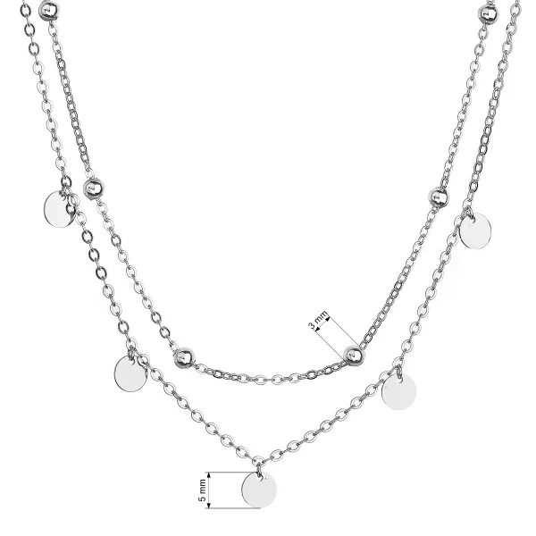Stříbrný náhrdelník dvouřadý malé placičky a kuličky 62007