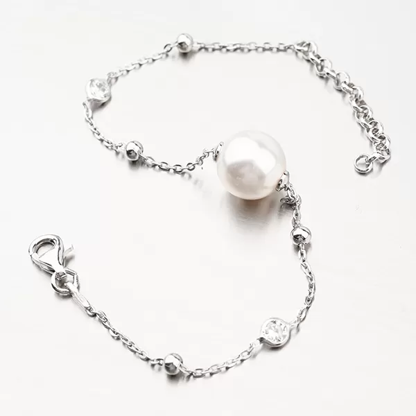 Stříbrný náramek s perlou a se zirkony B2202681-0398-SLX