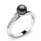 Prsten s černou perlou a brilianty 140011-B-FW-Black
