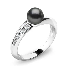 Dámský prsten bílé zlato 585/1000 přírodní diamant 0.158 ct černá perla a brilianty 140011-B-FW-Black