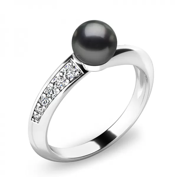 Prsten s černou perlou a brilianty 140011-B-FW-Black