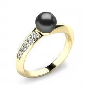 Prsten s černou perlou a brilianty 140011-ZL-FW-Black