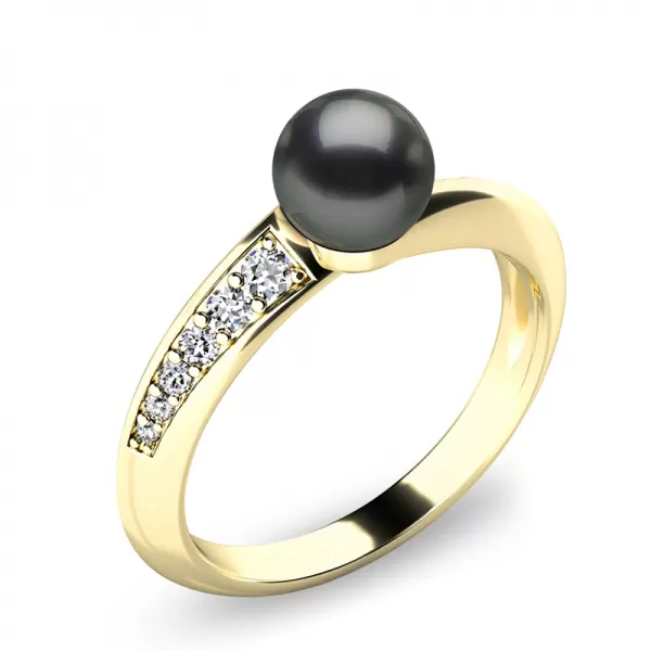 Prsten s černou perlou a brilianty 140011-ZL-FW-Black