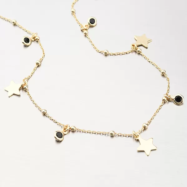 Zlacený stříbrný náhrdelník s krystaly a hvězdičkami N2001375-2120-SLX