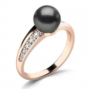 Prsten s černou perlou a brilianty 140012-CV-FW-Black